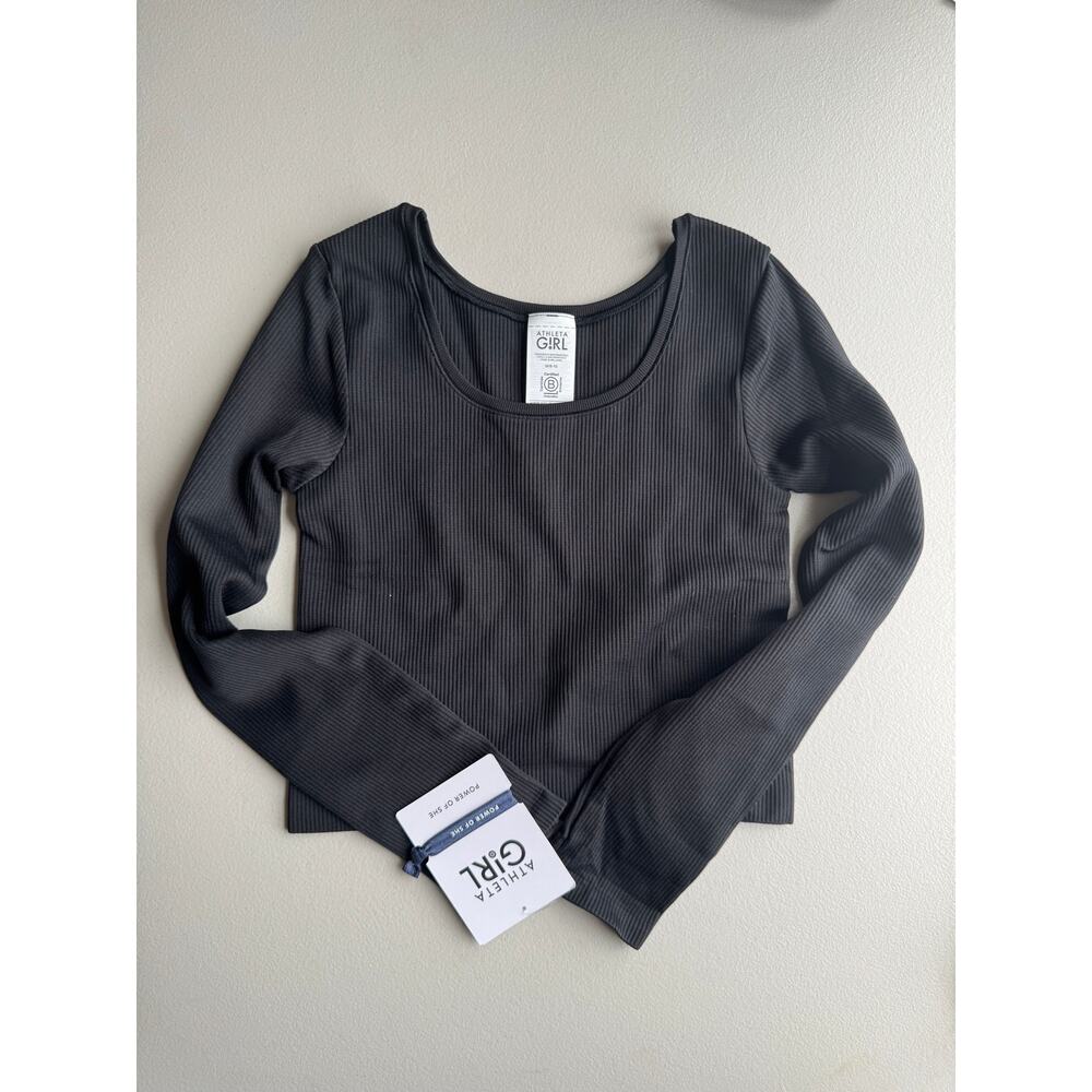 Athleta Girl rise above ribbed  crop top, size 8/10, black, NWT